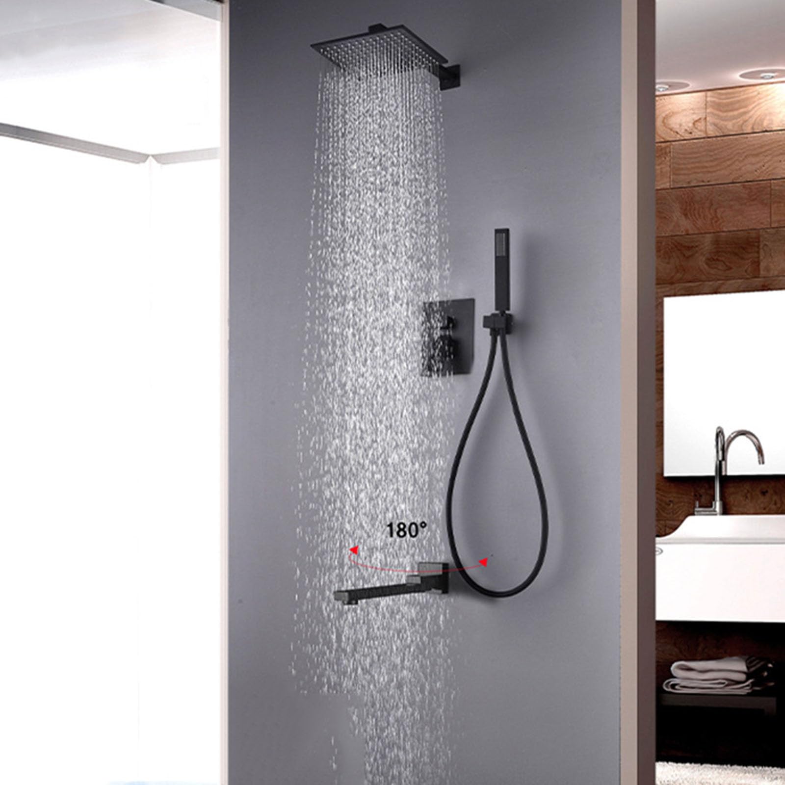 Monomando Ducha Empotrado Negro 3 Salidas Grifos Duchas de Baño con Ducha de Mano Ducha Lluvia,negro
