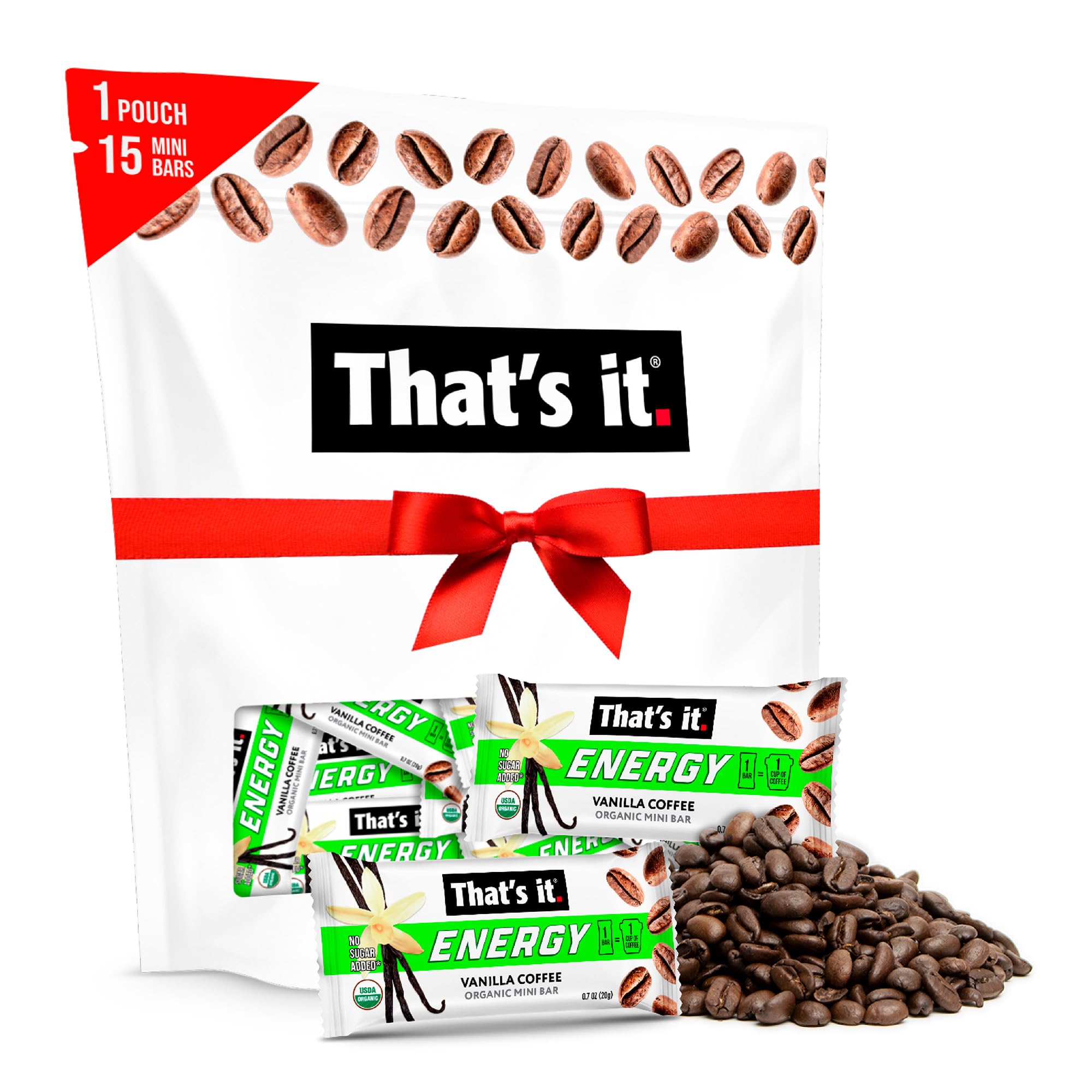 That's it. Organic Energy Coffee Mini Bars-Vanilla Coffee ( 1 Mini Bar = 1 Cup of Coffee ) Grab and Go，No Added Sugars，Non-GMO，Caffeine Power Snack，Kosher，Allergy Friendly (Vanilla Coffee-15 Pack)