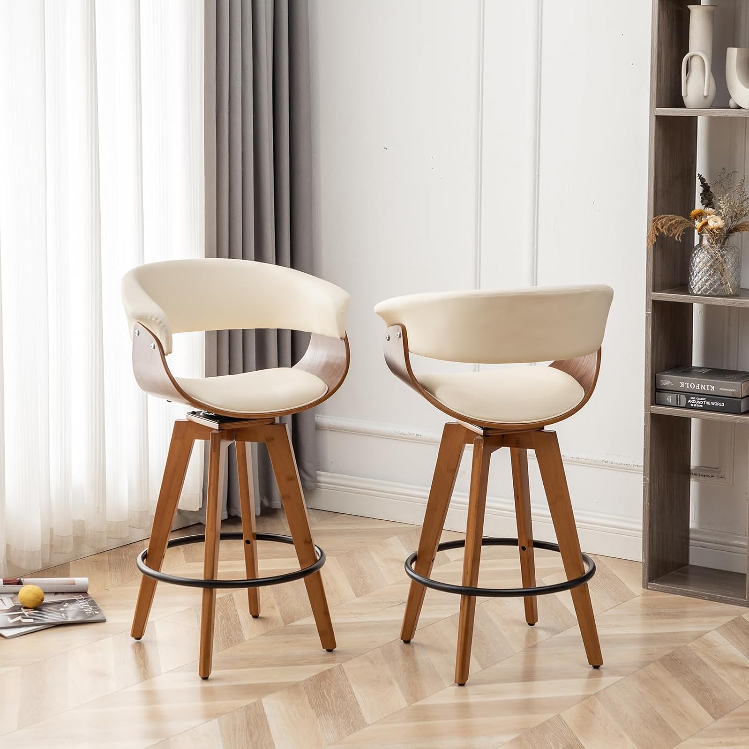 HOCEWI Faux Leather Bar Stools Set of 2,Counter Height Bar