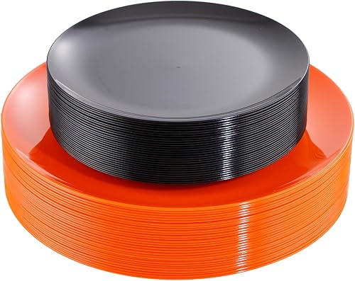 KIRE 60 platos de plástico para Halloween, color negro y naranja, desechables, 30 platos de postre negros y 30 platos llanos naranjas, platos de disponible en Yaxa Costa Rica