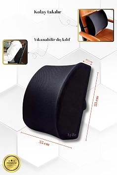 Ortopedik Visko Bel Ve Sırt Minderi Yastığı Destekleyici Minder Yastık, Figiza, Siyah, Standart