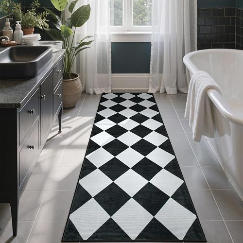 Beeiva Checkered Print Bathroom Runner Rug 2x6