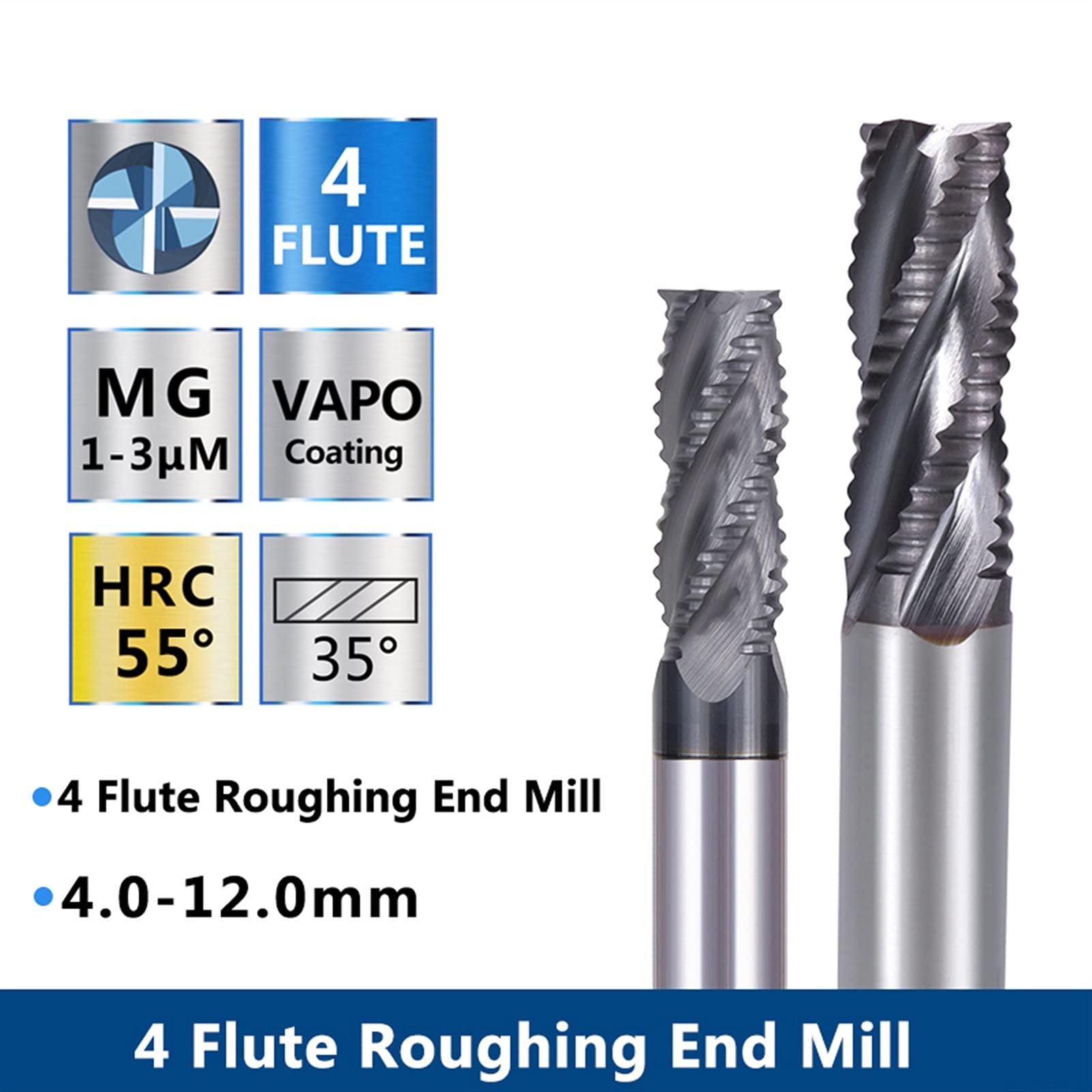 TTT Espiga Desbaste 4 Flauta Molinos de extremo CNC Bit Router Bit HRC50 Recubrimiento de nitruro 4-12mm Tungsteno Carburo Fresado Cortador de fresado (Size : 8xD8x35x100L)