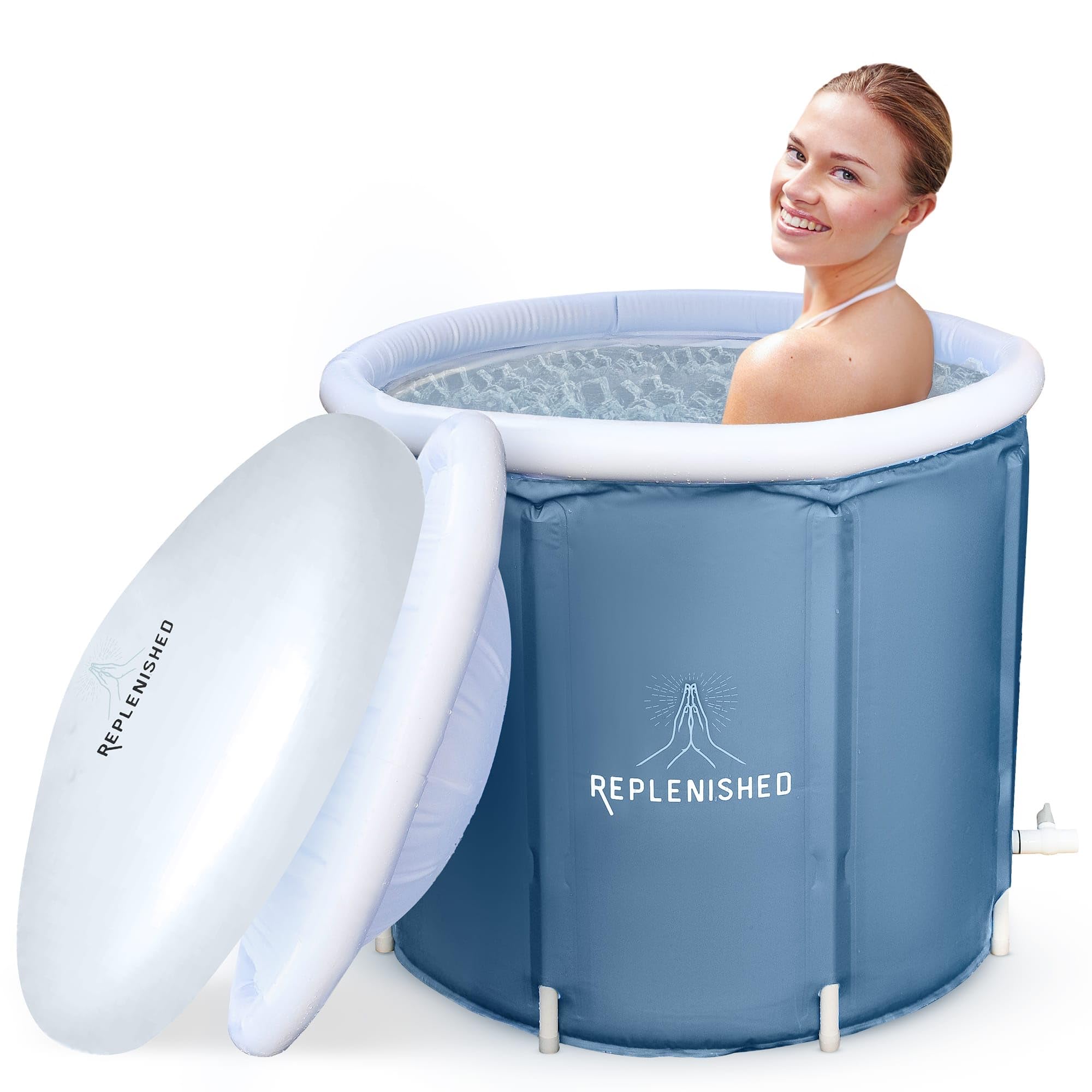 Tragbares Eisbad grau mit Kuppeldeckel, Eisbadewanne für Kaltwassertherapie und Sportler, 370 Liter Kalttauchwanne mit Thermodeckel, Schutzhülle und Thermometer