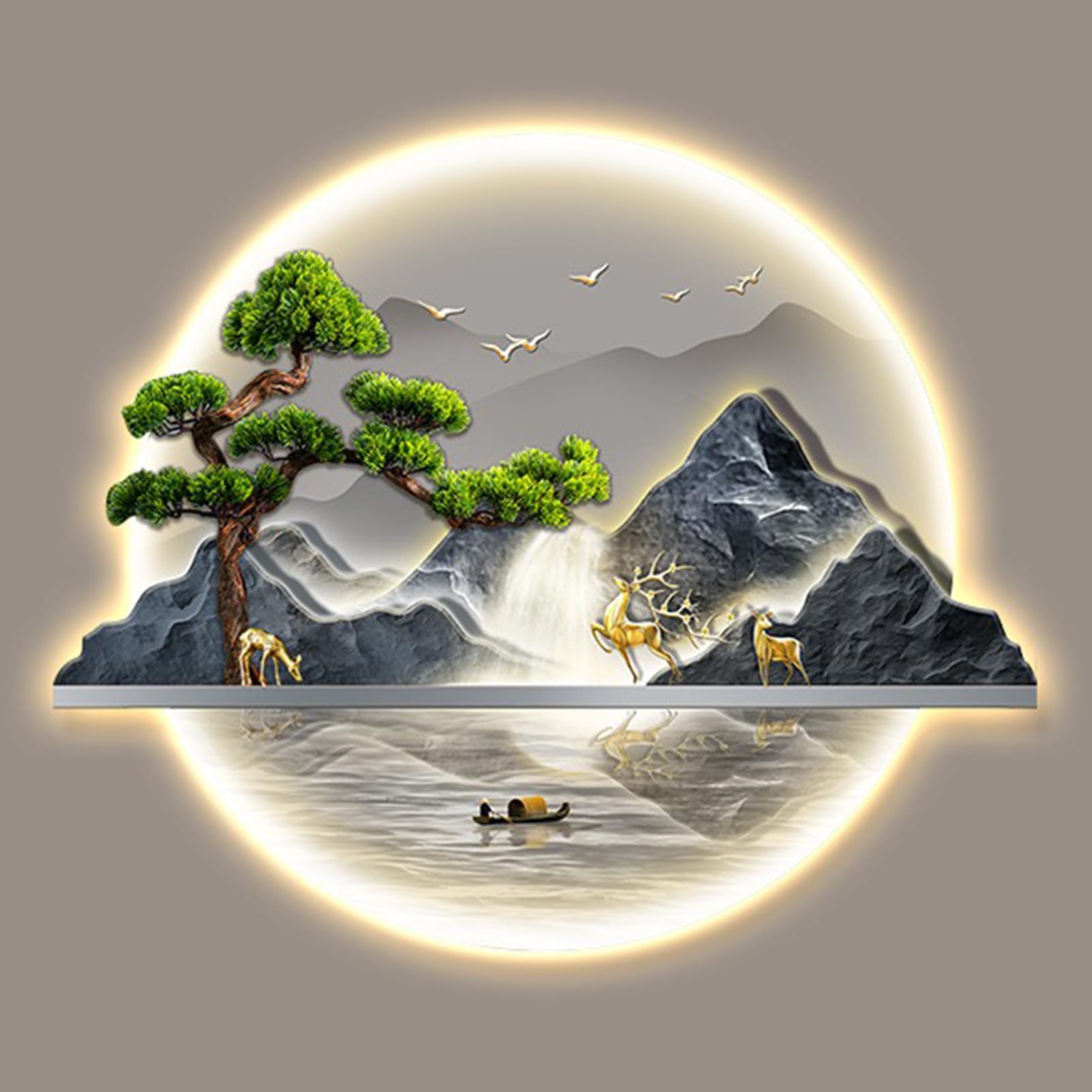 AZQOHMIS 3D Wall Sculpture with LED Light, Modern Oriental Decor for Home, Office, and Corridor Wall Art