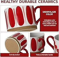 Vista 3 de Koja Juego de tazas de cerámica de porcelana pintadas a mano de 15 oz. Servicio para 4. (pintado a mano - rojo)