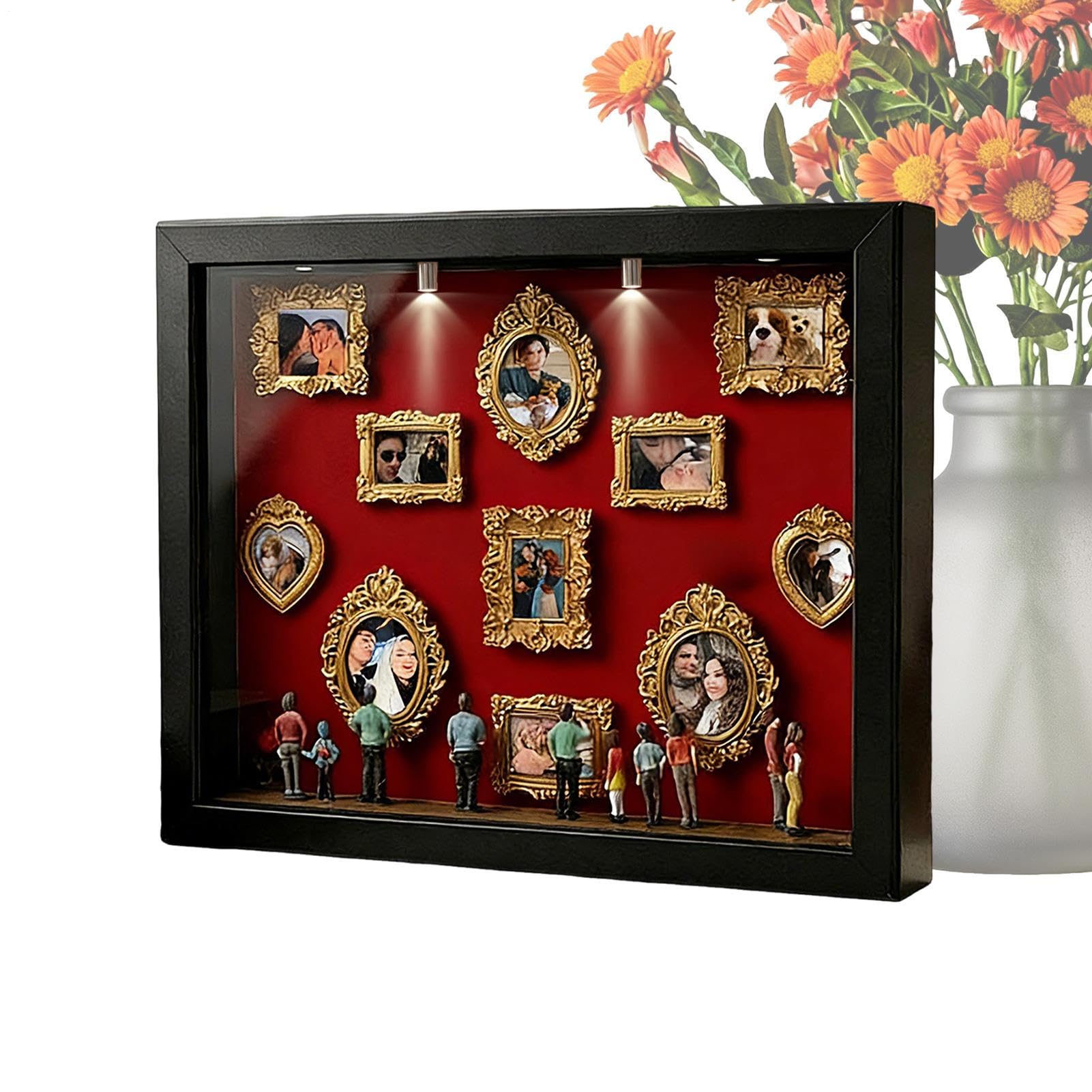 Generico Mini Museo Cornice Foto Personalizzata, Museo di Noi Scatola, Mini Cornice per Matrimonio, Regalo Donna Uomo Compleanno Anniversario Personalizzato, con Statuine,