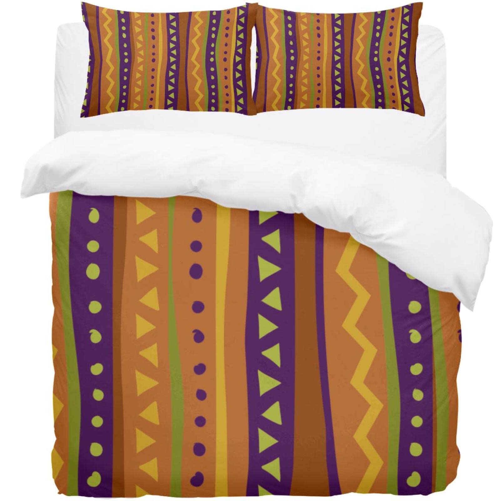 Parure de lit housse de couette motif tribal géométrique et 2 taies d'oreiller