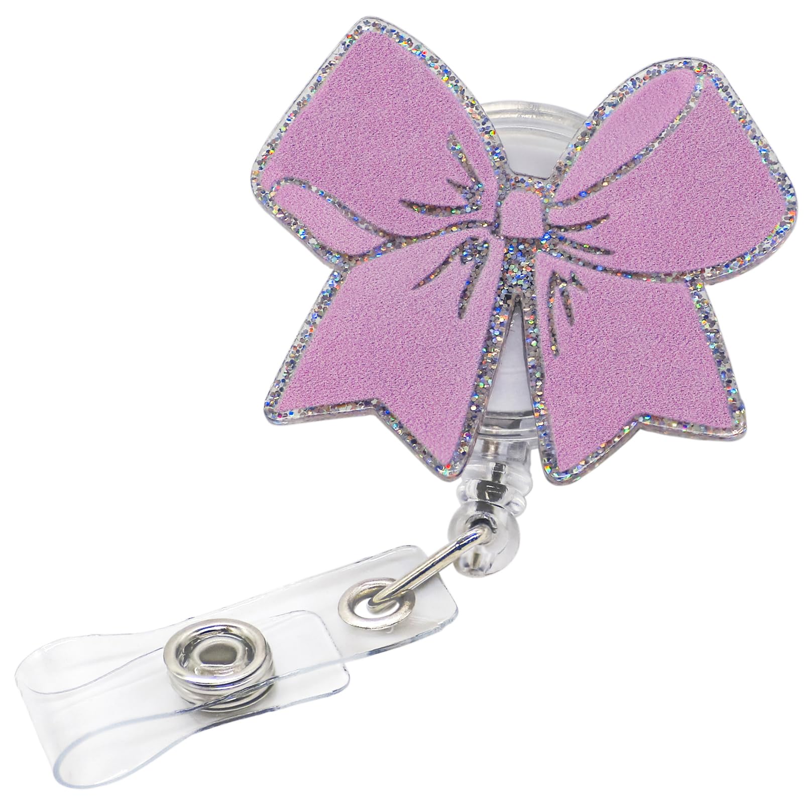 Sparkly Cute Bow Badge Reel Retractable for Nurse Doctor Medical Worker, Nursing Student ID Tag Holder Accessory (Pink)