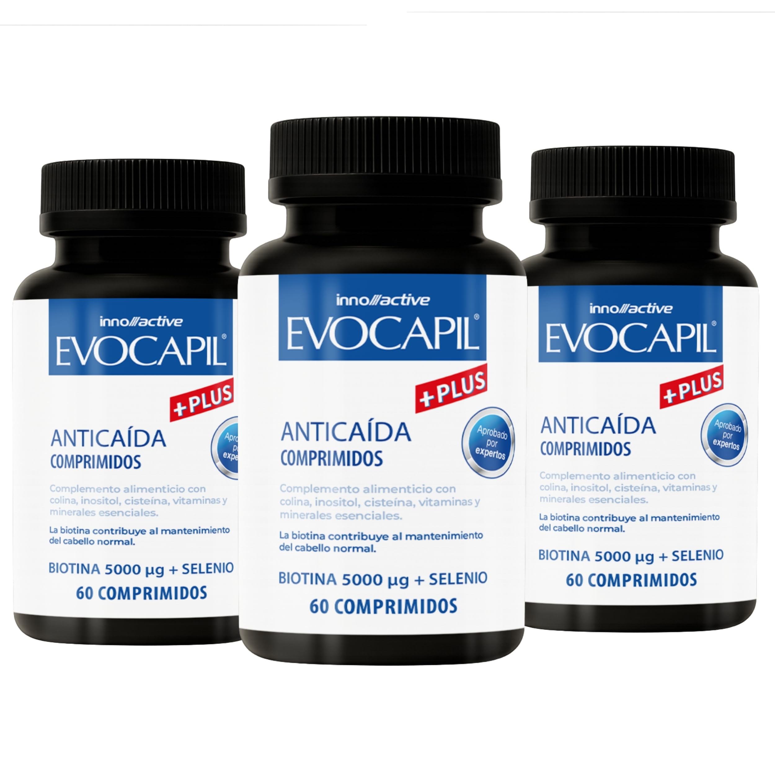 Set 3 Evocapil Plus Vitaminas para el cabello con Biotina, Selenio, Colina, Zinc, 180 comprimidos…