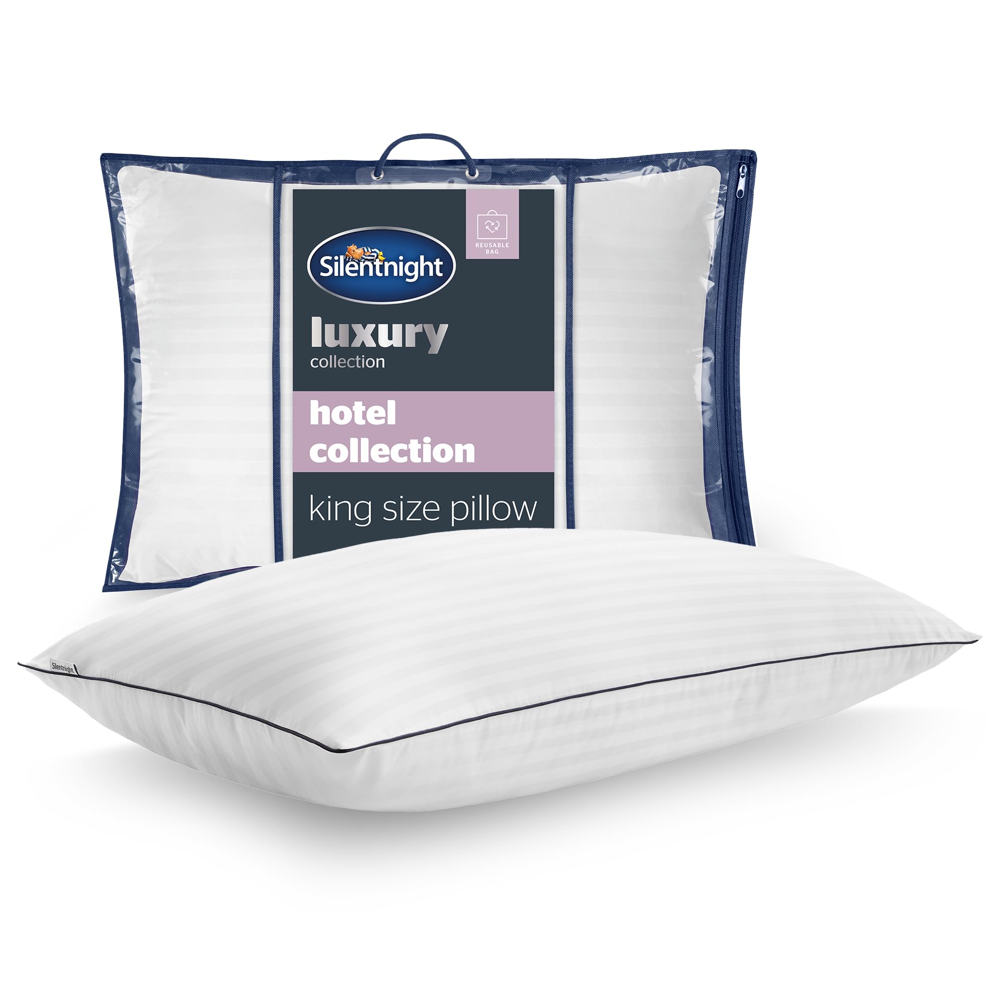 Silentnight Hotel Collection Super King Pillow - Covers Half of a Super King Size Bed - Luxury Quality Big Large Pillow - Soft Touch Cover Filled with the Finest Fibres - Soft Support, 90x48cm