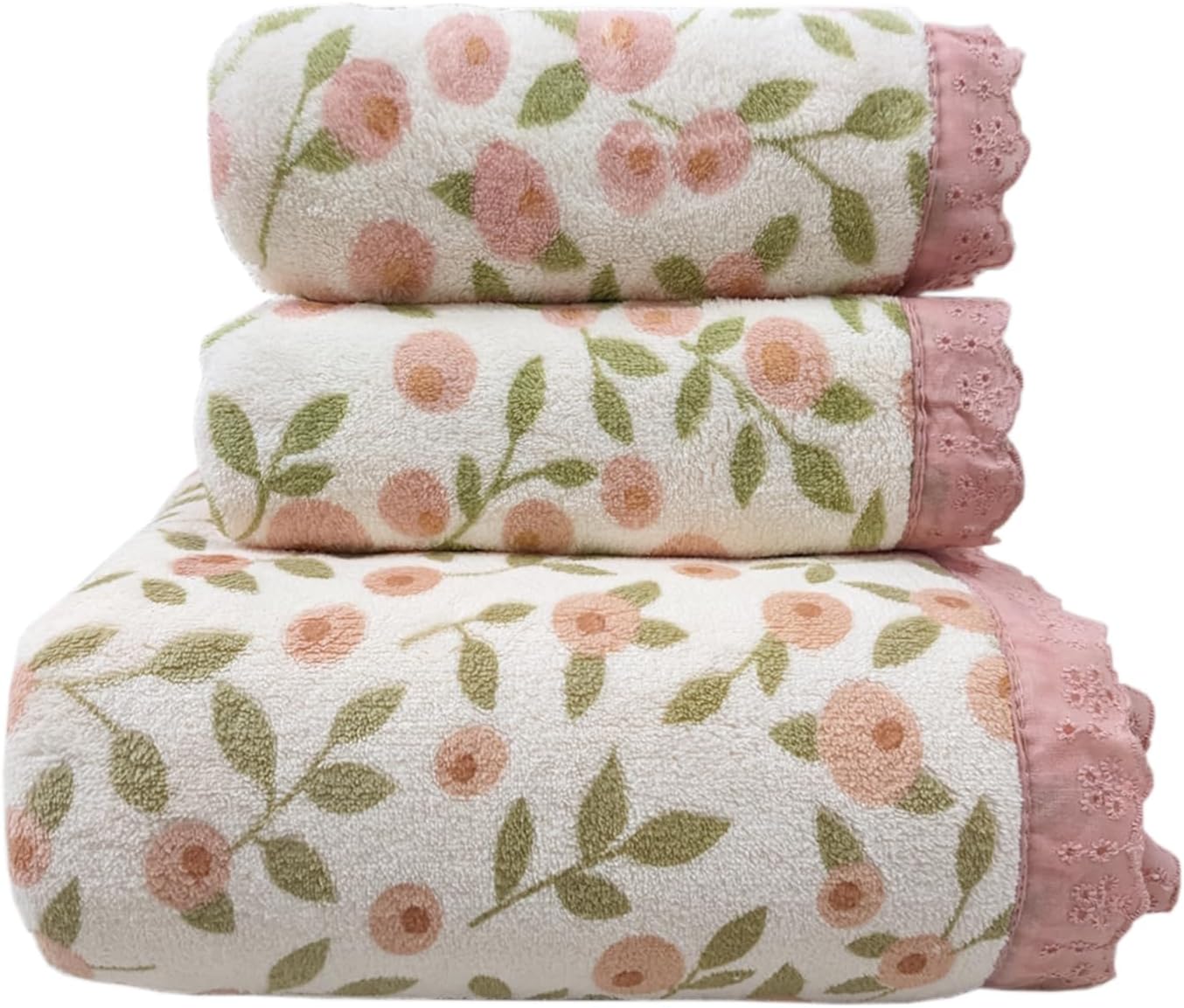 ABREEZE Floral Bath Towel Set,3 pcs,Coral Velvet Soft Absorbent Towels for Valentine's Day (1 Bath Towel,2 Hand Towels) - Image 5