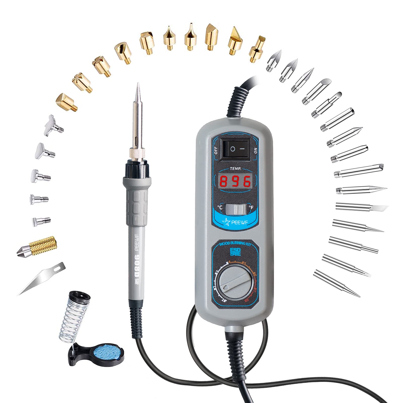 PEEWF Wood Burning Kit, Burning Kit for Beginners with 5 Levels temperature Control - Safe and Better Choice,pyrography tool kit for Embossing/Carving/Soldering & Pyrography