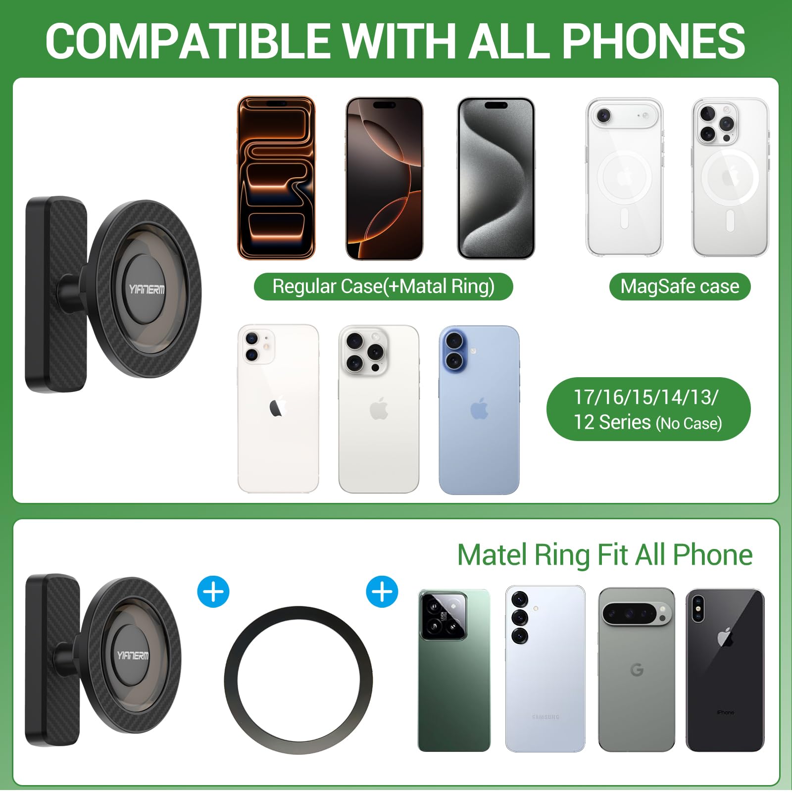 Porta para Teléfono Móvil de Carrito de Golf,Soporte Magnético para Teléfono para Gimnasio Soporte Magnético para Móvil en Carrito de Golf,Accesorios para Gym para Smartphones (Negro)