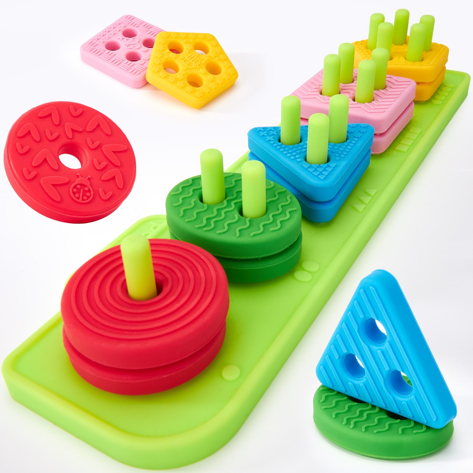 hahaland Toddler Toys 1-2 - Soft Textured Silicone Shape Color Sorting Stacking Montessori Toys for 1 Year Old Boy Girl Gifts, Sensory Toy for Toddlers 1-3 Motor Skills Learning Baby Toys 1 Year Old