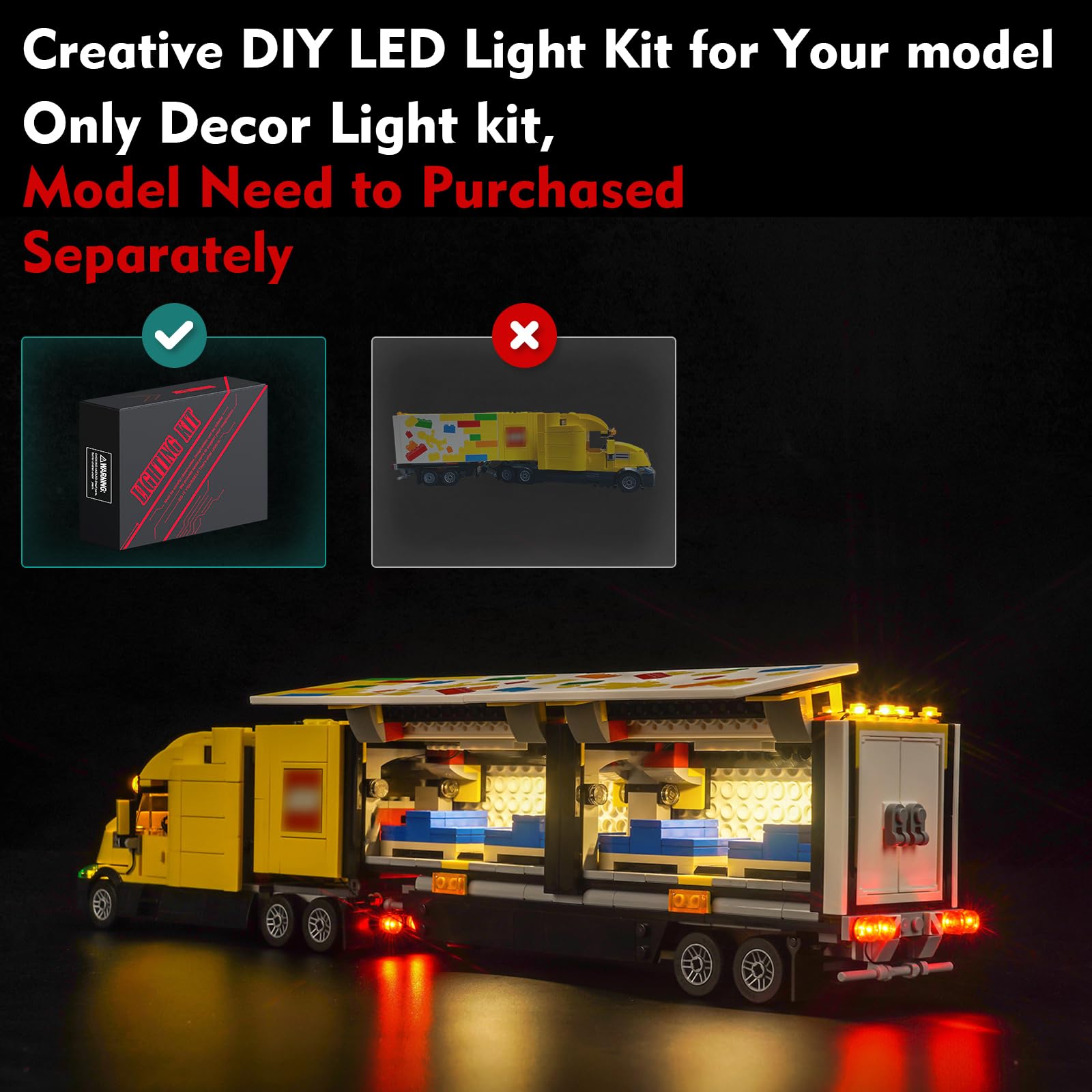 LocoLee LED Light Kit Compatible with Lego Yellow Delivery Truck - No Models Only Light, Creative Lighting Set Accessories Compatible with Lego Yellow Delivery Truck 60440 Set