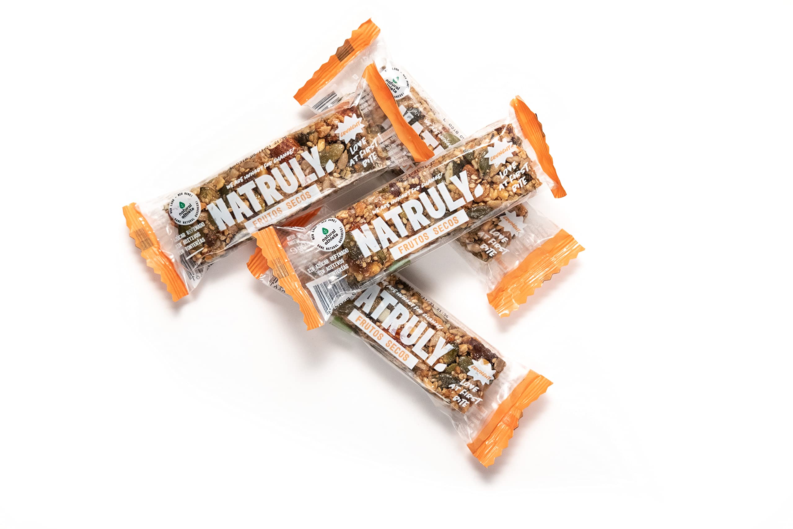NATRULY Barritas de Frutos Secos Crunchy BIO, Sin Azúcar Añadido, 100% Natural, Orgánicas y Sin Gluten-Pack 12x40g