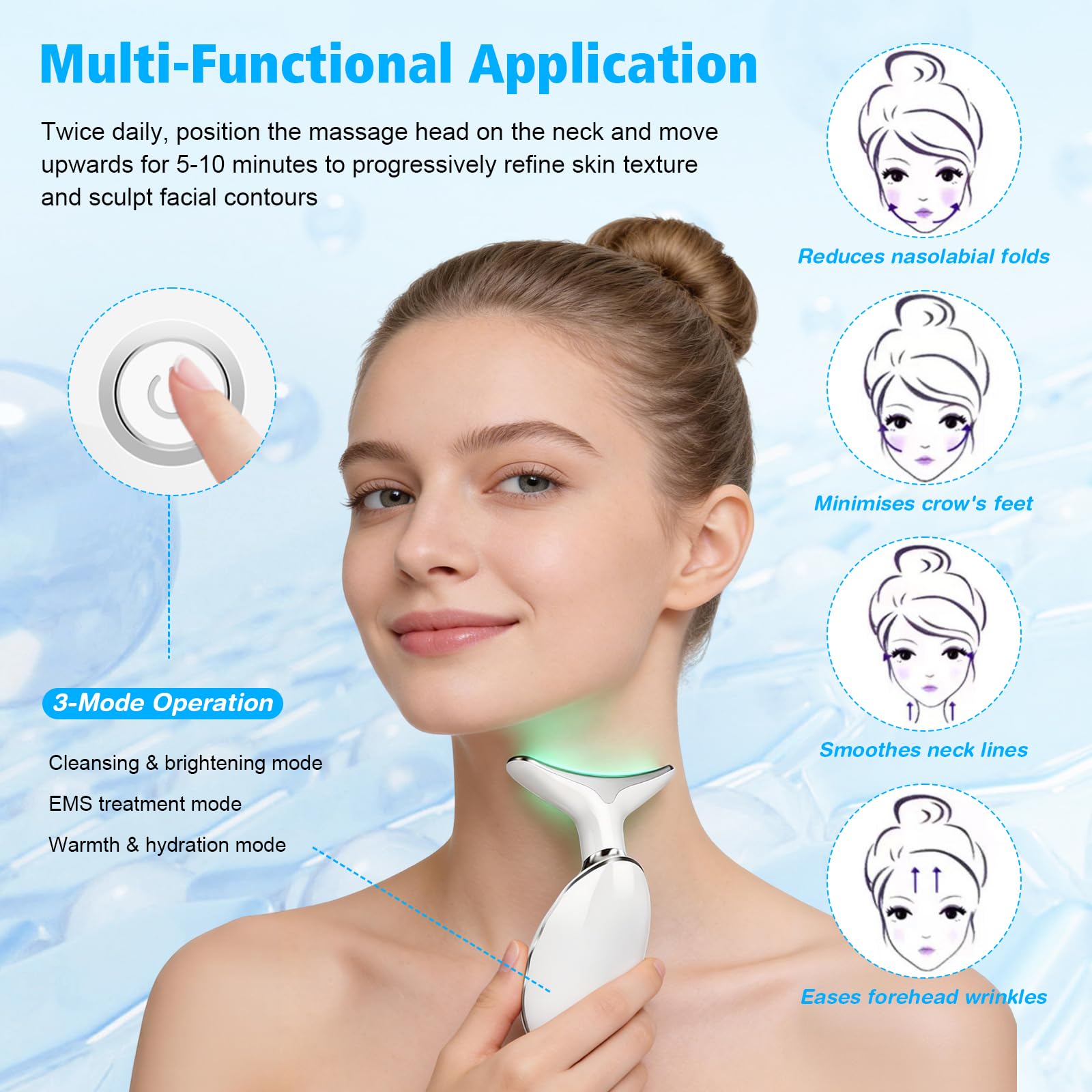 Masajeador Facial Eléctrico con Radiofrecuencia y 7 Luces LED, Calentable 45°C para Papada y Cuello, Guasha Antiarrugas Reafirmante