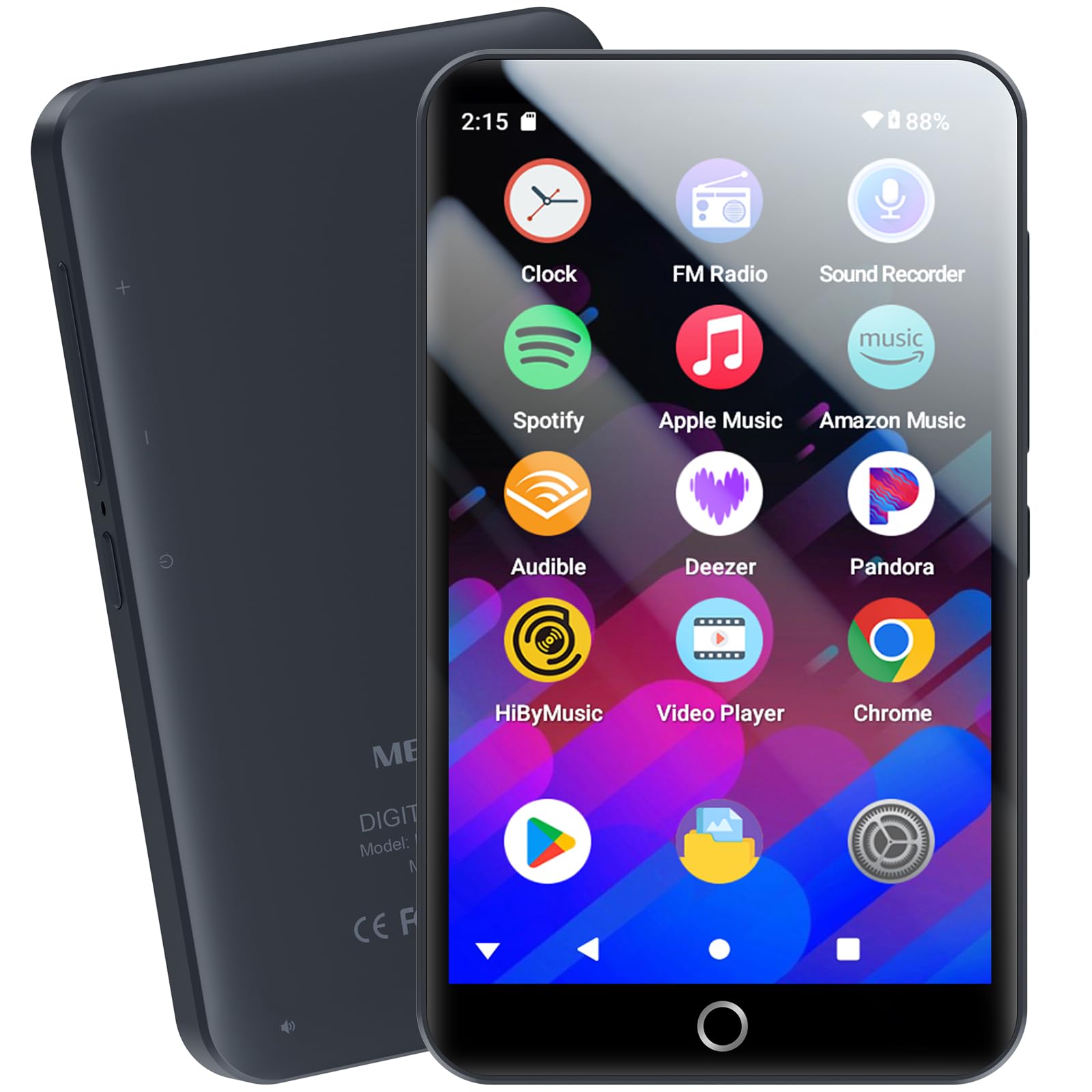 MECHEN 160 Go Lecteur MP3 Android WiFi Bluetooth, Compatible Spotify Audible Deezer Amazon Music, Écran Tactile 4 Pouces, Batterie 2000mAh, 1 to Extensible, pour Enfants et Loisirs (H10-F)