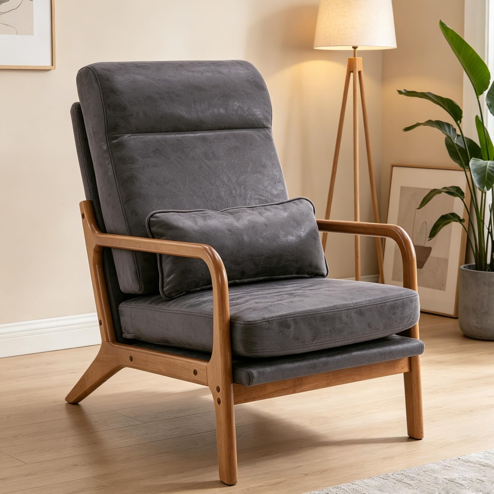 LEADZM Sessel Loungesessel, Armlehnstuhl Armlehnensessel Polstersessel, Armlehnen mit Massivholzrahmen, Lesesessel, Relaxsessel für Wohnzimmer, Schlafzimmer (Dunkelgrau)