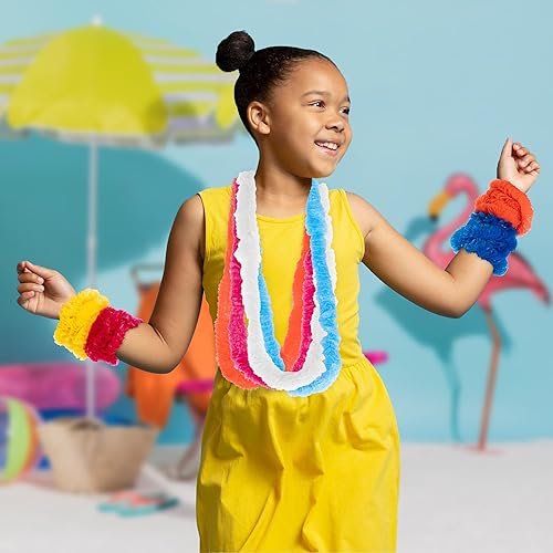 Miniatura 6 de ArtCreativity Leis hawaianas de plástico, juego de 48, suministros y decoraciones para fiestas Luau, collares florales tropicales hawaianos en