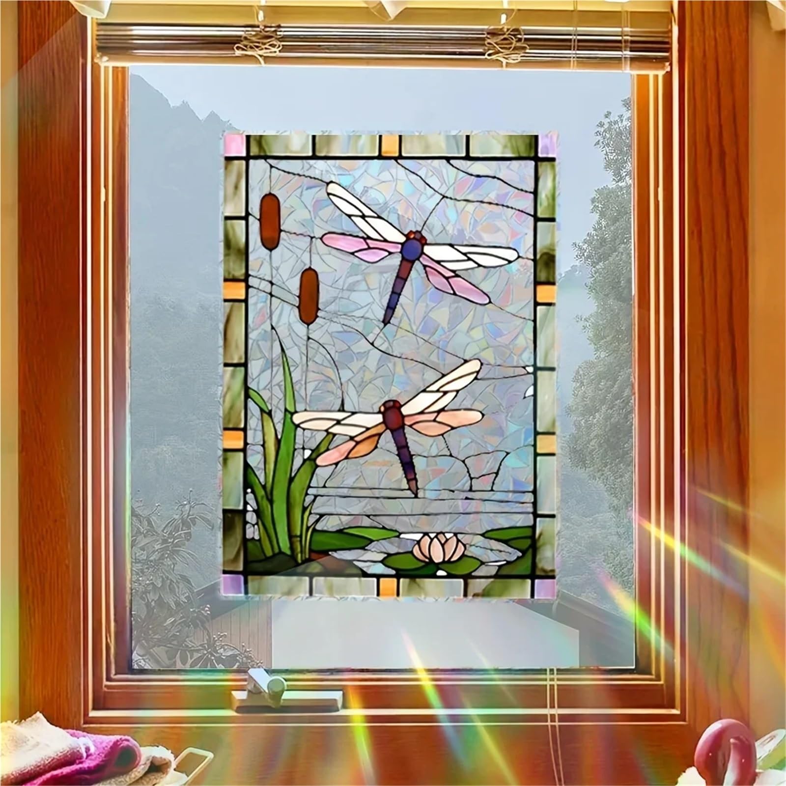 Fensterfolie Bunt Statische Haftfolie 3D Buntglas Privatsphäre Aufkleber for Dusche Windows Wohnzimmer Dekor