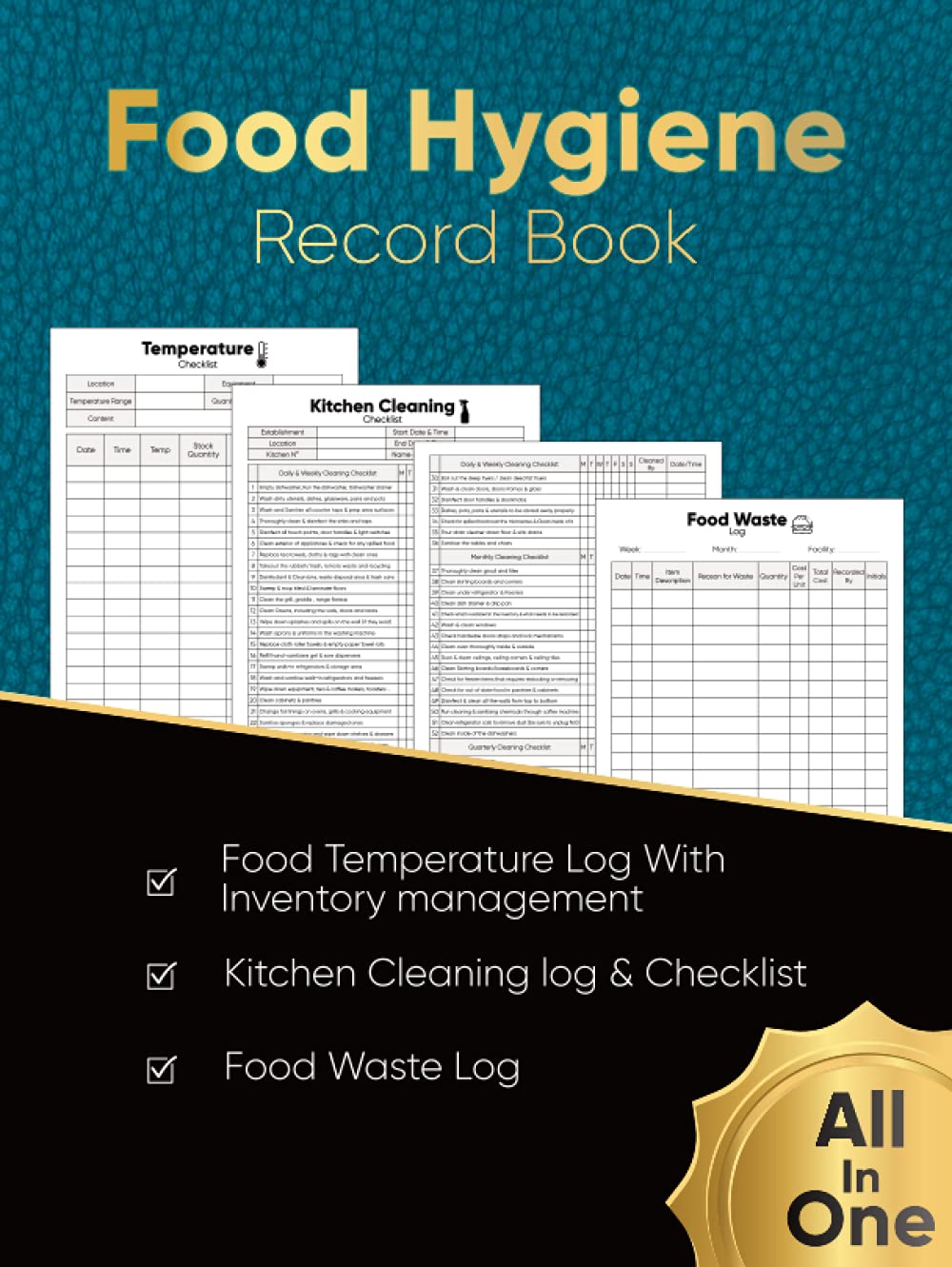 Food Hygiene Record Book: All in One Hardcover Book including Food Temperature Log Book With Inventory management ,Kitchen Cleaning log & checklist, ... And Food Businesses | A4 Large Format