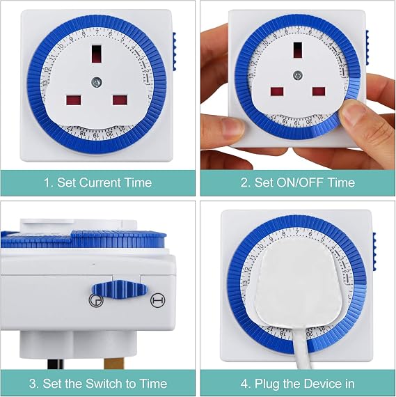 3 Pack 24 Hour Segment Timer Switch，Plug-in Timer Controller -240v 3 Pin Plug Energy Saver Plug Standard Size