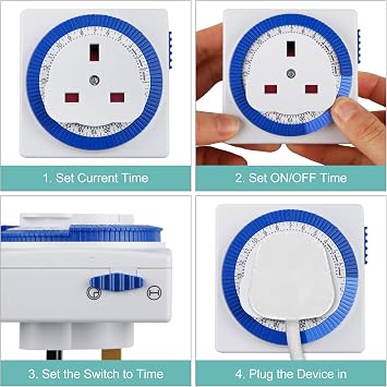 3 Pack 24 Hour Segment Timer Switch,Plug-in Timer Controller -240v 3 Pin Plug Energy Saver Plug Standard Size