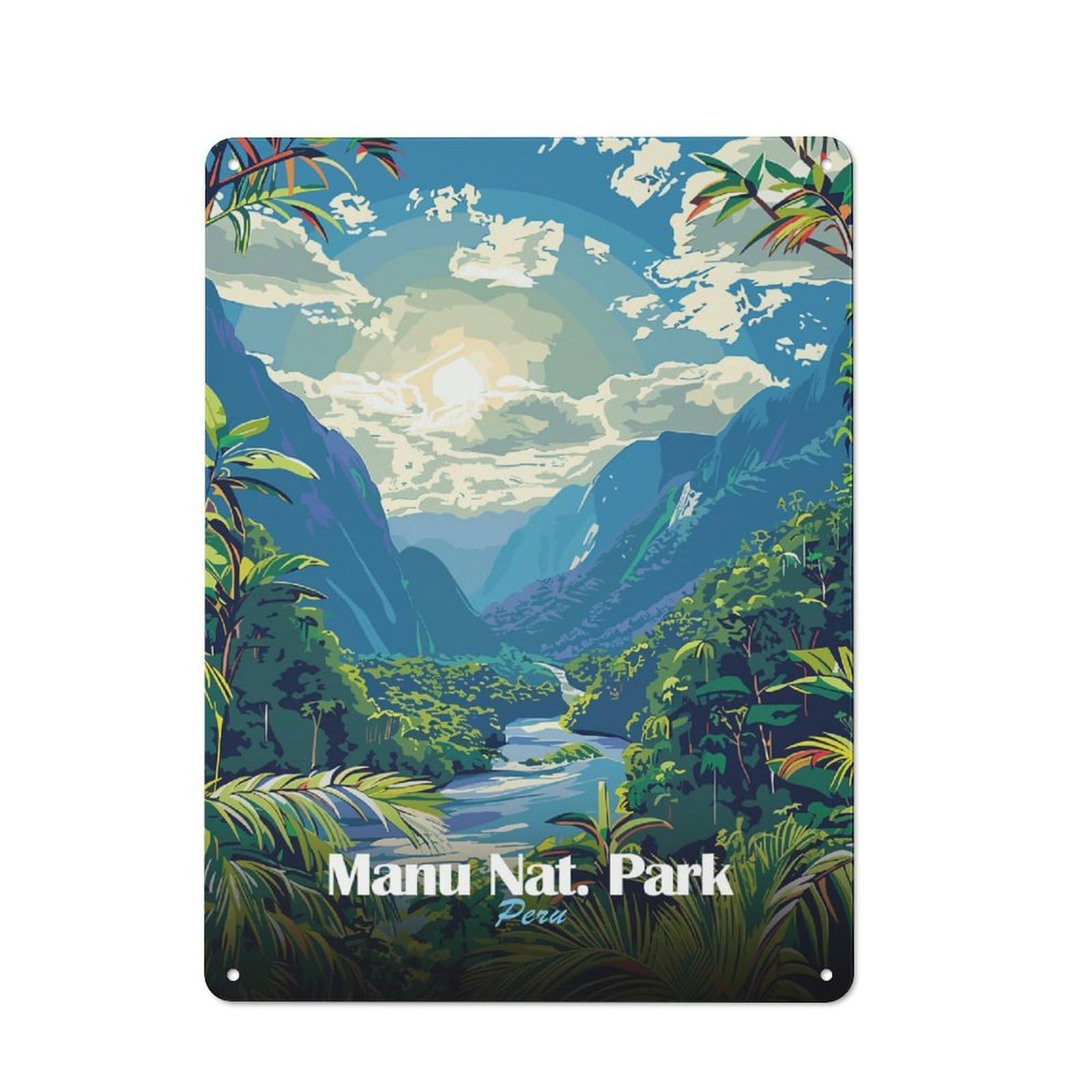 Junmoney Style-4 Manu National Park, Peru Illustration Printed Metal Sign 40X30cm For Studio Or Craft Room, A Decorative Gift For A Newly Furnished Studio And Craft Room