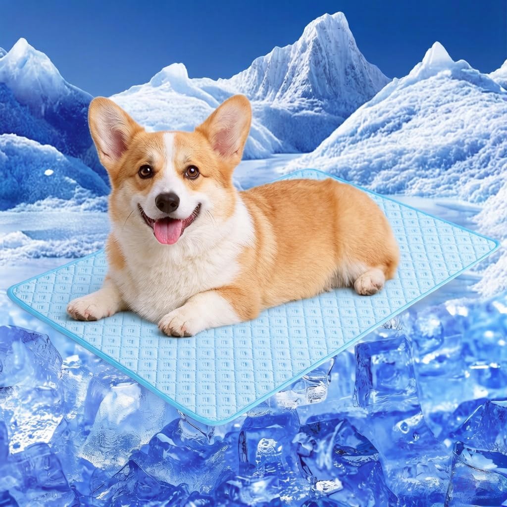 Dog Cooling Mat for Extra Large Dogs Q-Max>0.5 Breathable Thin Cool Crate Pad with Chill Cold Fiber and Innovative Mesh Base Design, Portable Pet Kennel Cooling Pad Dog Bed Mat for Summer