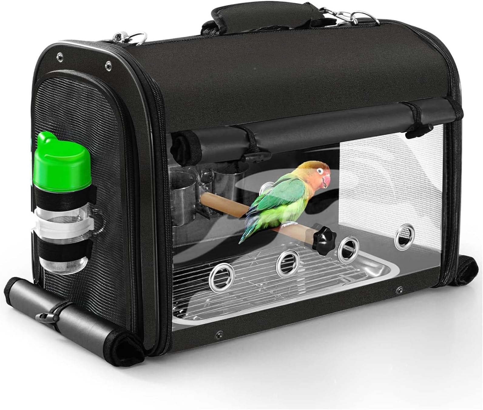 SUERTREE Bird Carrier Bag Bird Travel Cage with Stand, Lightweight Backpack for Parrot, Portable Bird Travel Bag, Pet Transparent Breathable Travel Cage, Black