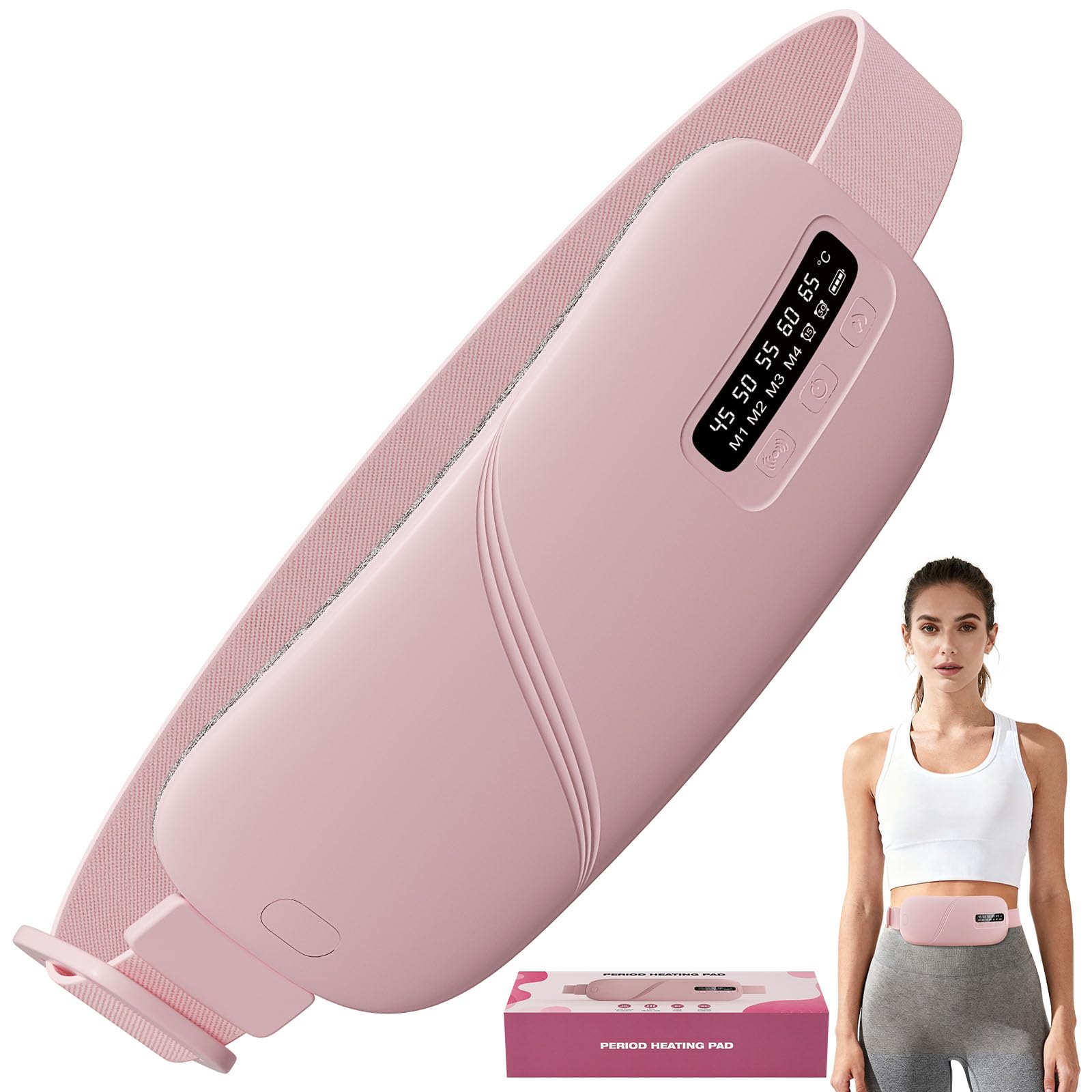 Heat Pads for Period Pain Relief Machine Heated Belt Massage Modes, Portable Period Heat Pad Belt for Women Girl Period Relief Cramp Heating Pad for Menstrual Pain/Lower Back/Stomach