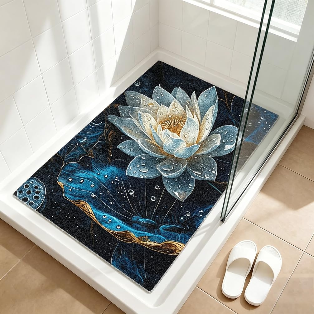 Duscheinlage rutschfest 90X90 cm Lotusmuster Duschmatte PVC Luffa Material Weich Komfort mit Ablaufloch Matte für Duschkabine und Badezimmer