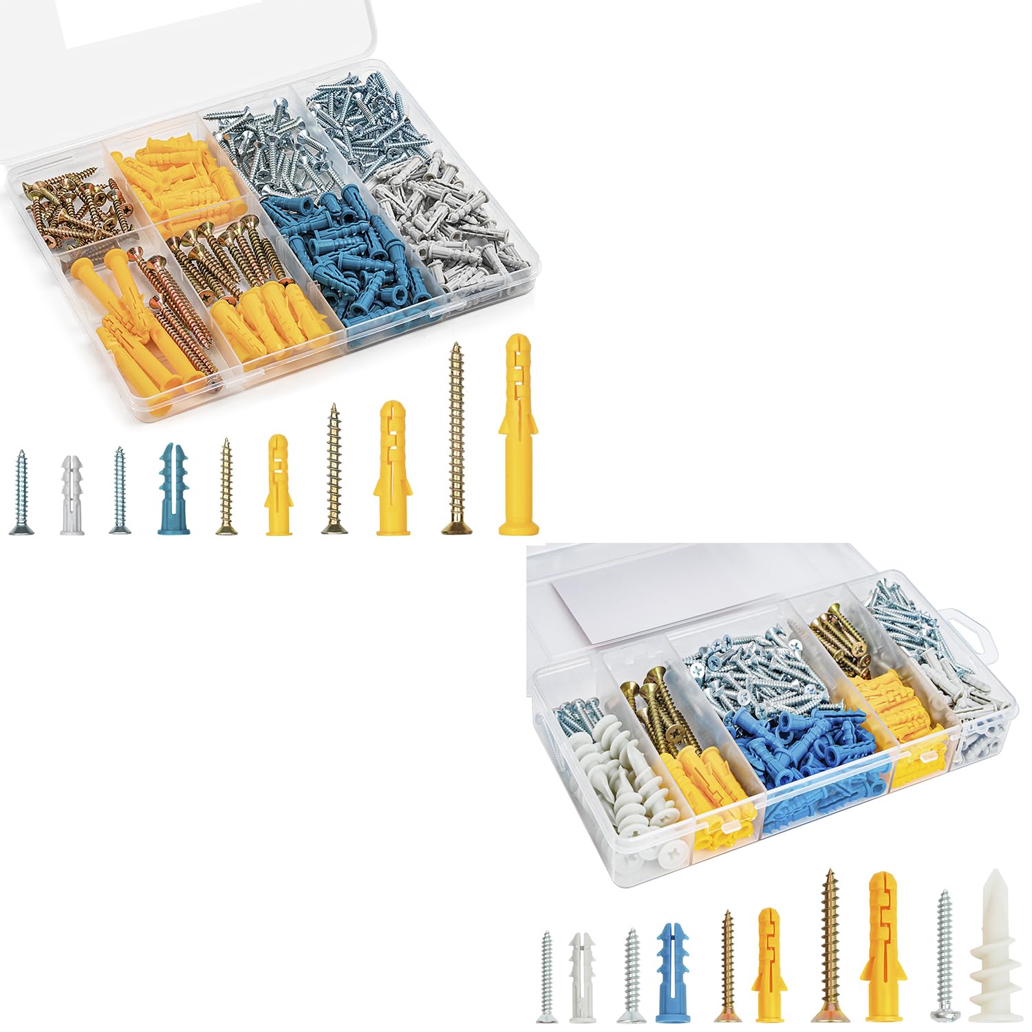 KURUI Drywall Anchors and Screws Assortment Kit, Plastic Wall Anchors and Flat Head Screws