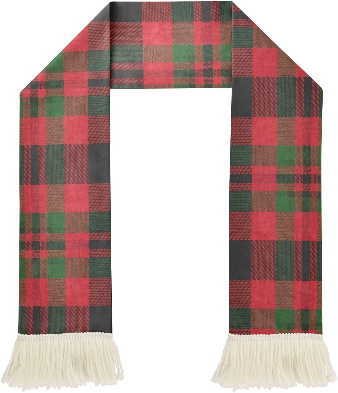 CHIFIGNO Plaid Red Black Green Sports Fan Scarf Towel, 100% Polyester Quick Dry Cheering Scarf for Soccer Games, Soft Fringe Ends Rally Towel