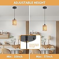Vista 5 de 3 Pack Rattan Chandelier Pendant Lights Kitchen Island,Farmhouse Boho Chandeliers Adjustable Height Hanging lamp for Dining Room,Kitchen Ceiling