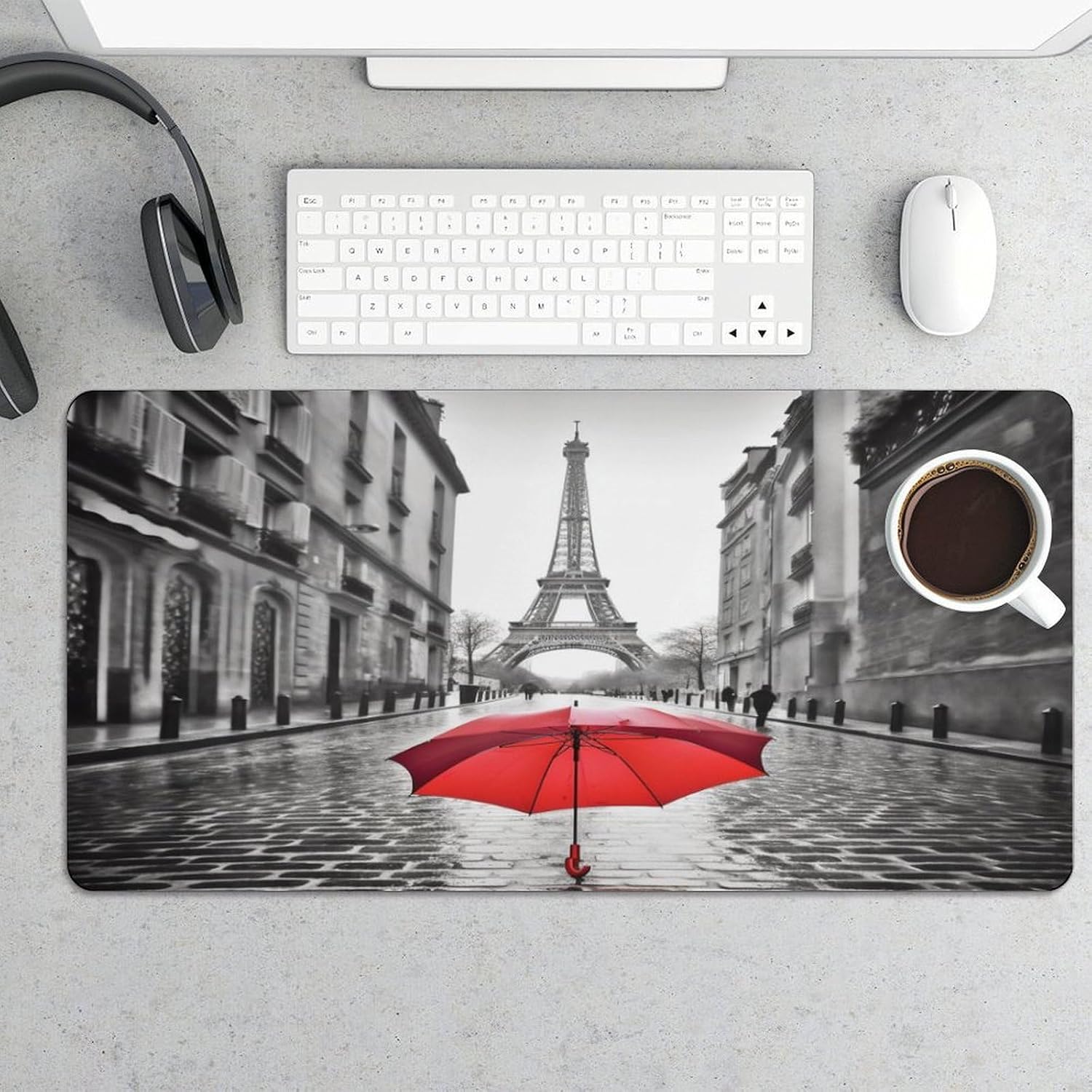 Large Eiffel Tower Paris Red Umbrella Desk Mat 24x12 Inch Waterproof Non-Slip Rubber Desk Pad for Office Home Gaming Remote Work Foldable Portable Mousepad for Keyboard Laptop Desktop Accessories