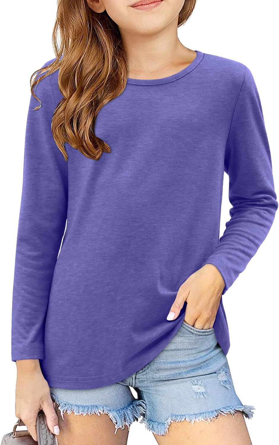 storeofbaby Girls Long Sleeve Shirts Casual Crew Neck Tops Basic Tunic Blouses 5-14 Years