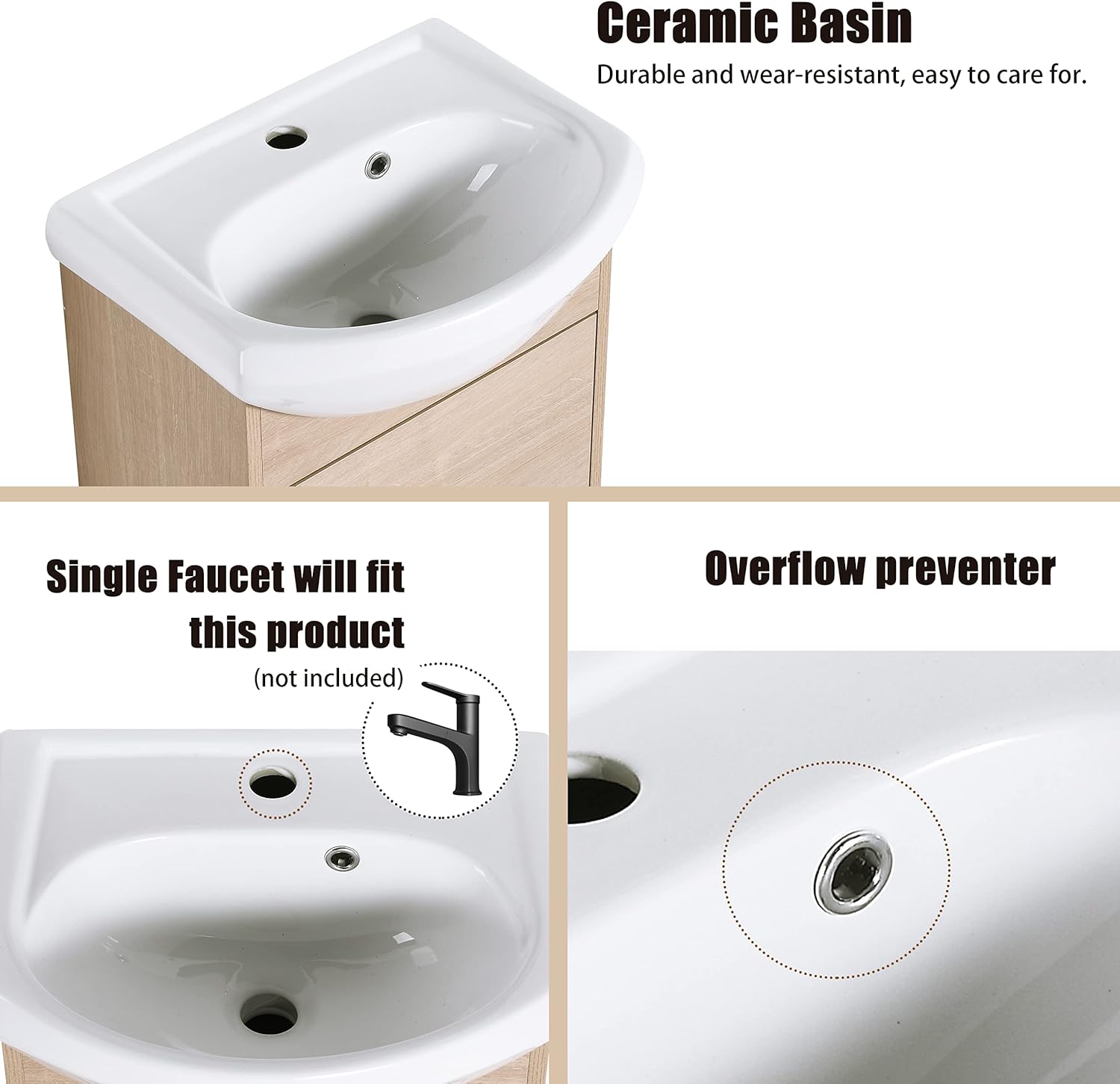 18" Bathroom Vanity with Sink, 18 Inch Floating Vanity for Small Space, Modern Single Sink Bathroom Vanity Combo, Brown Wall Mounted Cabinet Set (BN-023)