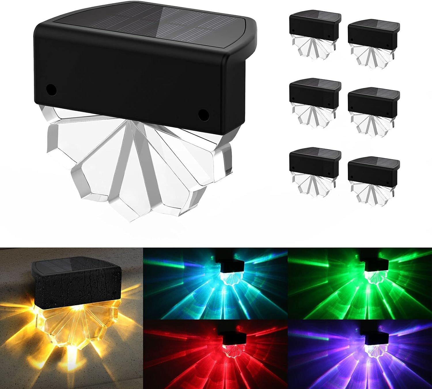 NBPLUS Solar Deck Lights Outdoor Waterproof Led,Step Lights Solar Powered,Warm White and RGB,Fence Post Lights Outdoor Lighting Garden Decor (6 Pack) - - 