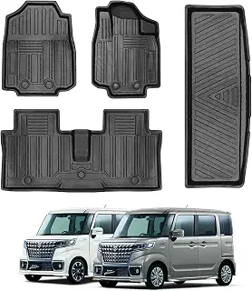 Shvgen 新型 スズキ スペーシア/Spacia（MK53S）スペーシアカスタム MK53S 専用 3D立体マット 防水 フロアマット+ラゲッジマット TPE素材 ズレ防止 耐汚れ 耐磨耗性 防水仕様 車内用品 内装 カーパーツ カー用品 カスタム 専用マット (4Pセット ブラック)