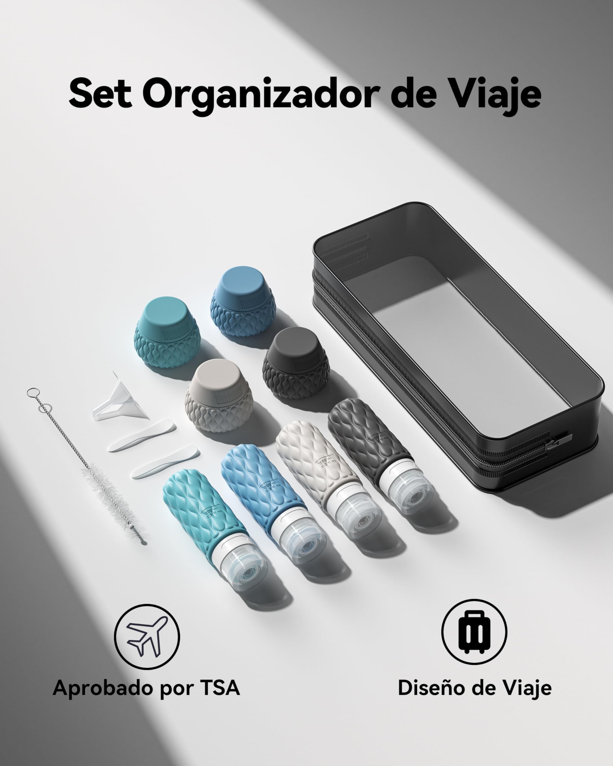 Lericttor Botellas de Viaje Silicona 8 Pack, Botes Viaje Rellenables 100ml/50ml, Kit Avion Botellas para Gel, Cremas Cosméticas, Champús, Lociones y Líquido
