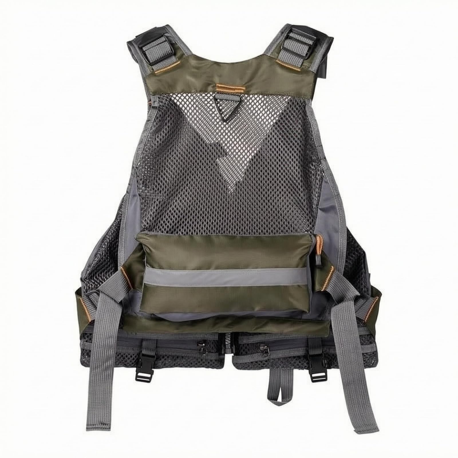 HEAVENGLOW Multiple Pockets Mesh Fishing Vest Front Zipper Sleeveless Fishing Vest Wide Shoulder Straps Outdoor Wear Open Back, Gray-image-11