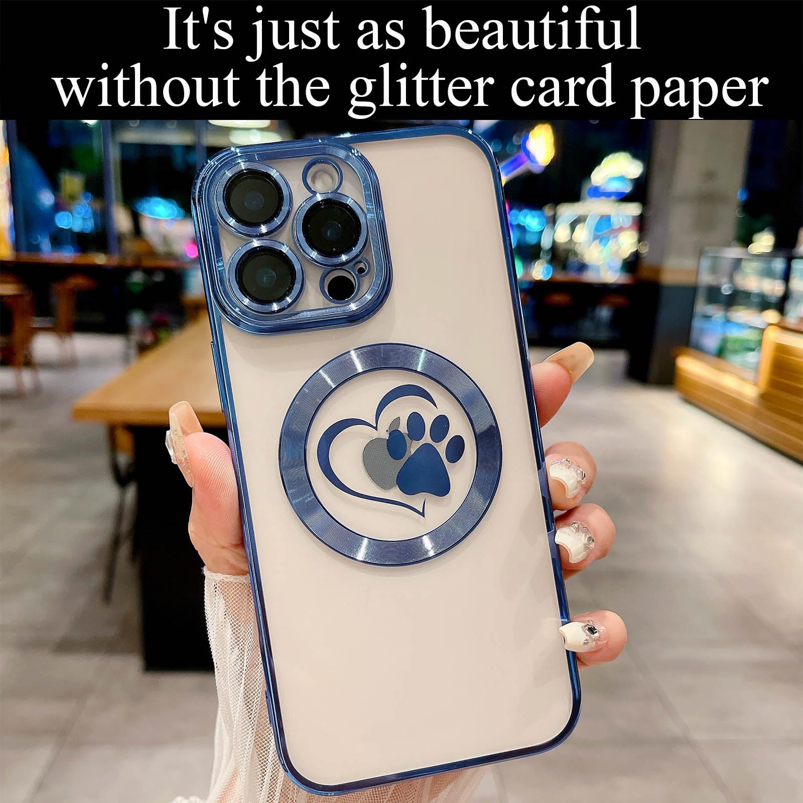 Weonmov For IPhone 16 Pro Max Case Glitter Clear Paw Love Heart Compatible With MagSafe, Full Camera Lens Protection Soft Slim Thin Cute Gradient Bling Magnetic Phone Case - Pink
