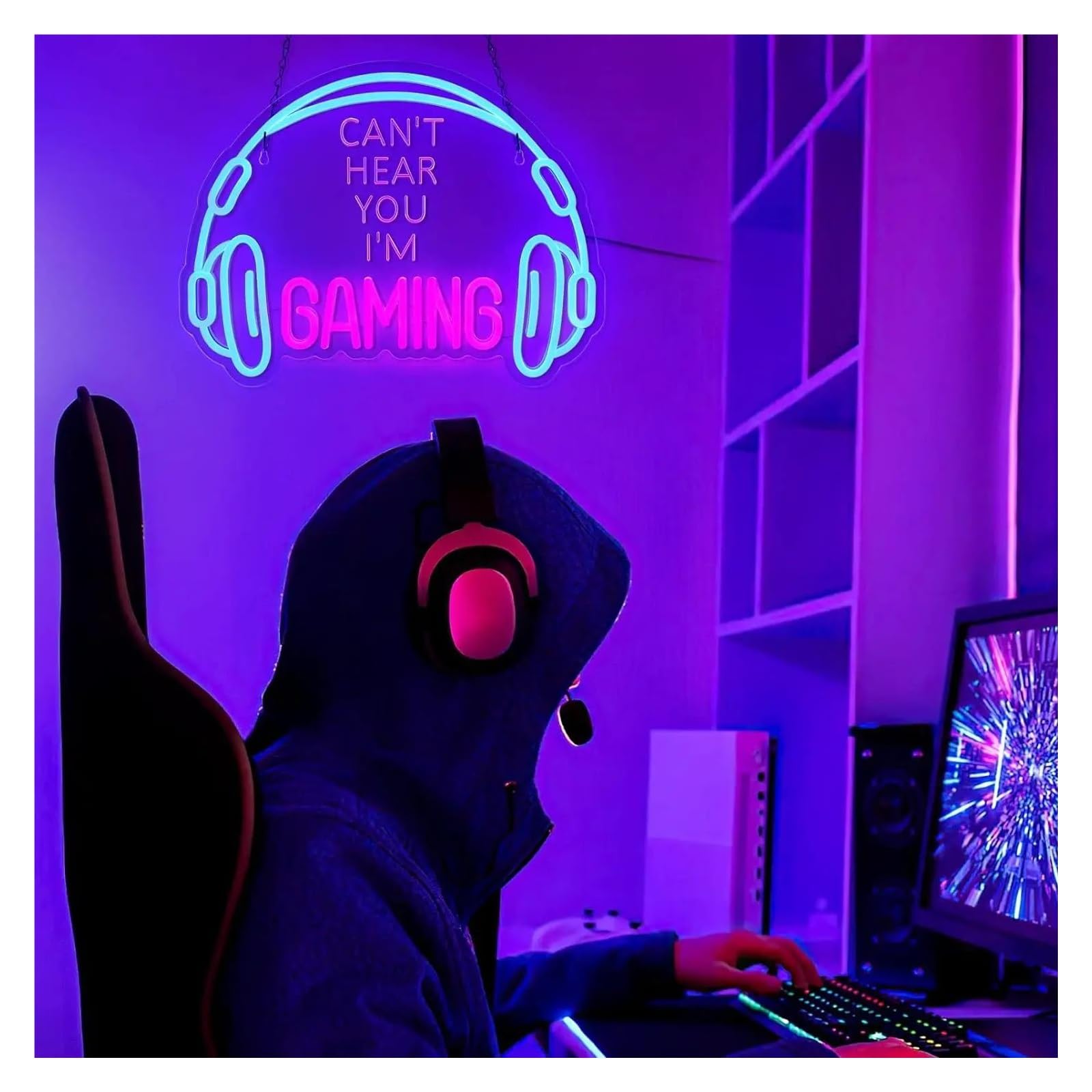 Décor Mural Lumière Panneau Néon Gaming Lumineuse, Casque D'écoute, Lampe De Jeu Pour Zone De Jeu, Salle Vidéo, Chambre De Garçon, Décoration Murale 40cmx30cm