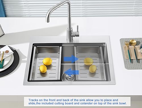 Miniatura 4 de MENATT Fregadero de cocina de 23 pulgadas, calibre 18 de acero inoxidable con orificio para grifo único, repisa de un solo tazón, fregadero de