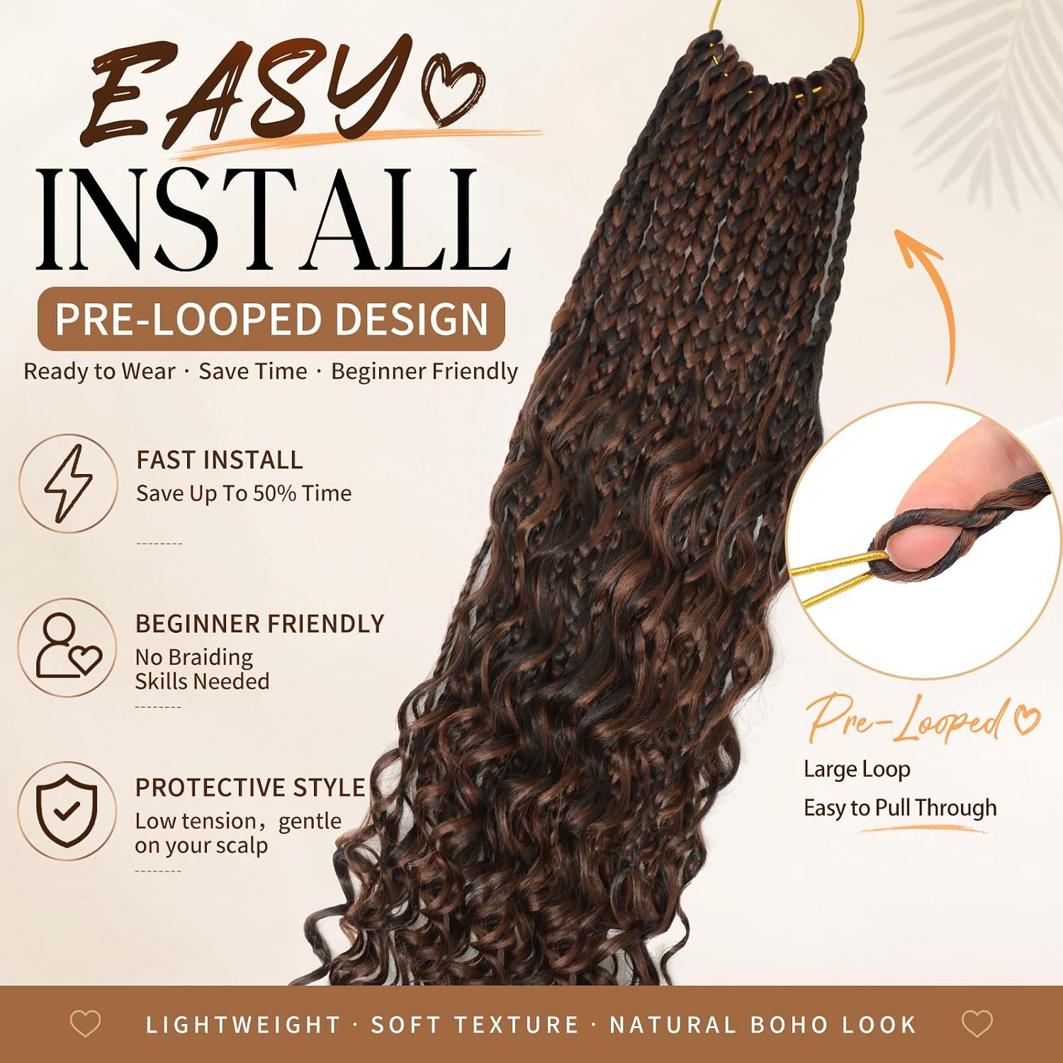 18 Inch Boho Crochet Braids with Curly Ends, Pre-Looped Goddess Braids Crochet Hair in 4M30 Chocolate Auburn Highlights, Soft Lightweight Braiding Hair for Black Women