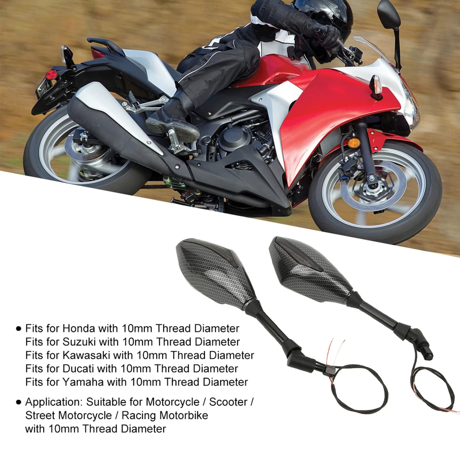Lusterka boczne LED z kierunkowskazem do kierownicy 10 mm kierownica motocykl regulowany ABS uniwersalny czarny para do skutera motocyklowego