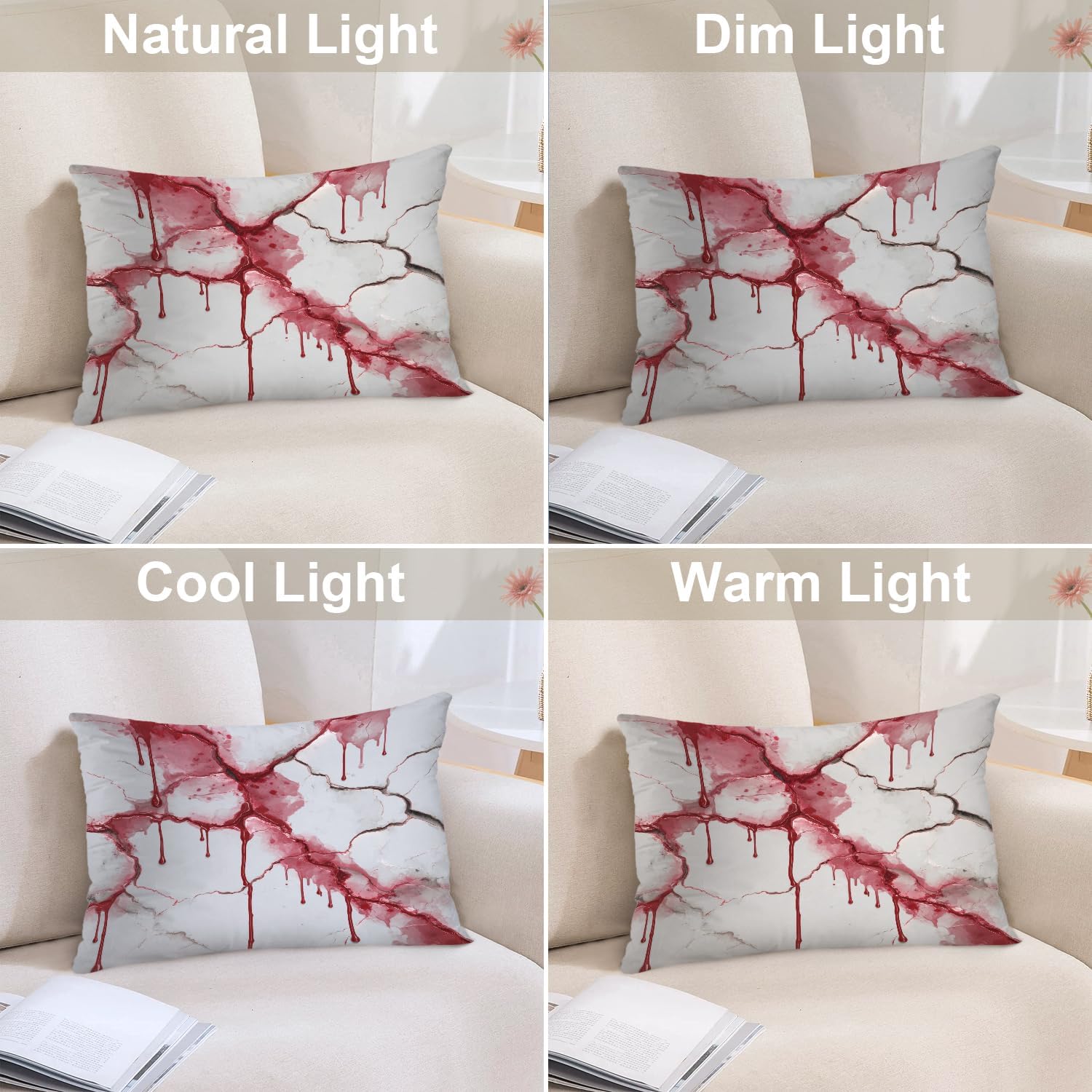 Batmerry Cracked Porcelain Blood Red Drips Pillowcases, Red Drips On Cracked White Decorative Bed Pillowcases Digital Printing Blended Fabric Bedroom Set Hidden Zipper on Short Side 20X26 in
